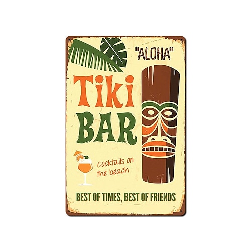 1 Stück Tiki-Bar-Metall-Blechschild, Sommer-Strand-Blechschild, Vintage-Strandschilder, Wanddekoration, Malerei, Wandbehang für Bar-Dekor, Heimdekoration, Wandkunst, Metall-Blechschild, 20 x 30 cm/8'' Image