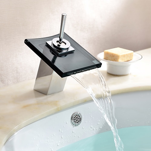 Waschbecken Wasserhahn, Glasauslass Wasserhahn Wasserfall Bad Wasserhahn mit Schlauch Einhebelmischer Einloch Waschbecken Wasserhahn Keramikventil Image