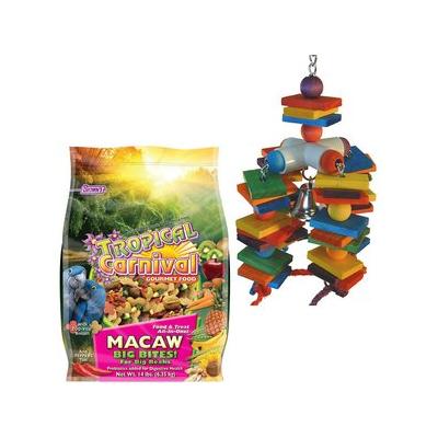 Brown's Tropical Carnival Big Bites with ZOO-Vital Biscuits Macaw Food + Super Bird Creations 4 Way Play Toy