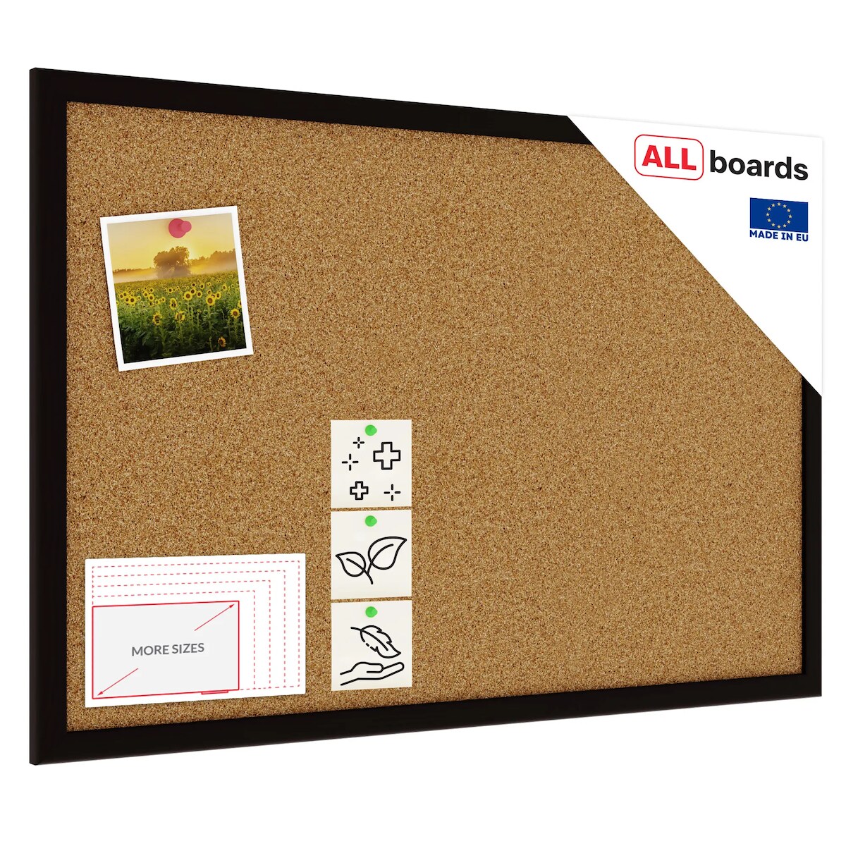 Allboards Pinnwand mit schwarzem Naturholzrahmen 60x40cm Image