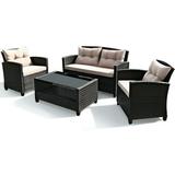 Kadyn Patio Furniture Set 4 Pieces Patio Rattan Conversation Furniture Set with Glass Top Coffee Table Beige