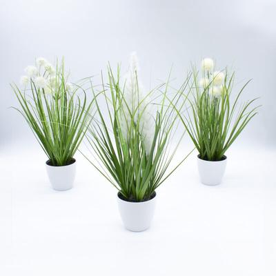 Künstliches Gras im Topf 3er Set - 38 cm h - Kunstpflanze mit weißem Blumentopf - Deko Kunstgras Image
