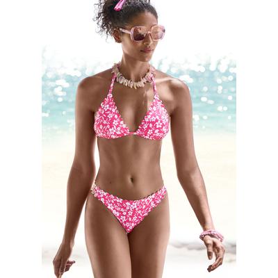 Triangel-Bikini-Top VIVANCE "Leni", Damen, Gr. 42, Cup C/D, weiß (neonpink, weiß), Microfaser, floral, bedruckt, Bikini-Oberteile, mit gelaserter Wellenkante Image