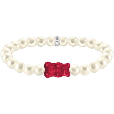 Armband THOMAS SABO "THOMAS SABO x HARIBO Schmuck: Perlenarmband mit Goldbär" Gr. 17, rot (silberfarben, rot, weiß, rot)