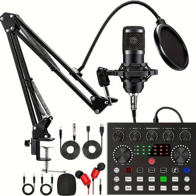 Podcast Equipment Bundle, V8s Audio Interface With All In 1 Live Sound Card And Bm800 Condenser Microphone, Podcast Microphone, Perfect For Recording, Broadcasting, Live Streaming
