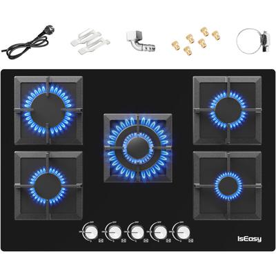 Glas Gaskochfeld 5 Flammig mit Automatischer Thermoelementschutz, Einbau Gaskochfeld,5 Zonen