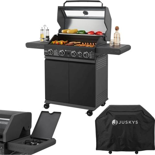 Juskys - bbq Gasgrill Savannah - 4 Brenner und 1 Seitenbrenner - xxl Stahl Gas Grill mit Gusseisen