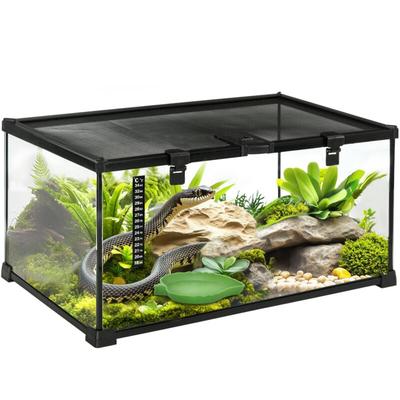 Terrarium für Reptilien Reptile Fütterungsbox Glasterrarium Amphibien Spinnentiere mit Thermometer