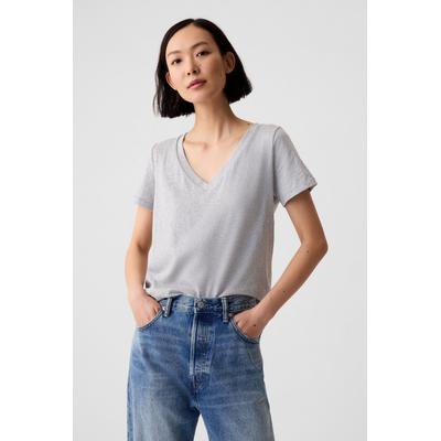 Gap Womens Grey V-Neck Vintage 100% Organic Cotton Short Sleeve T-Shirt - Grey