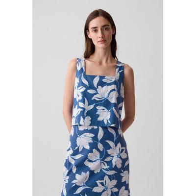 Gap Womens Blue Floral Linen Blend Button Back Cropped Vest Top - Blue Floral