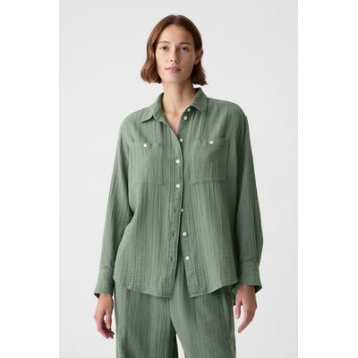 Gap Womens Green Crinkle Cotton Long Sleeve Oversized Shirt - Green