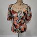 J. Crew Tops | J. Crew Liberty Watercolor Squareneck Puffed Sleeve Top Size 2 | Color: Black/Red | Size: 2