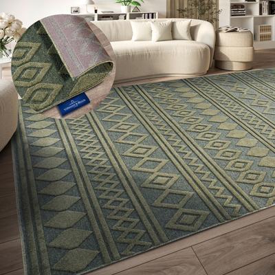 Teppich VILLEROY & BOCH "Catherine", grün (dschungelgrün), B:200cm H:5,5mm L:290cm, Polyester, Teppiche, Nachhaltig, Wohnzimmer, Schlafzimmer, Modern, Hoch-Tief Effekt, Flur Image