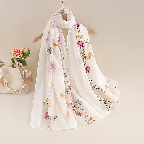 Damen Rechteckiger Schal Strasse Täglich Verabredung Beige Schwarz Rosa Schal Blumen Image