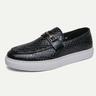 Men's Leather Slip-On Loafers - Stylish Embossed Dress Shoes with Metal Bit