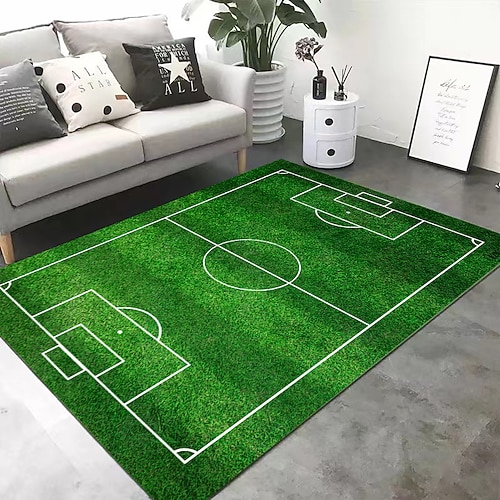 Teppich mit Fußballfeld für die Europameisterschaft, Wohnzimmerteppich, Schlafzimmerteppich, Indoor-Sportplatzteppich, grüner Feldteppich Image