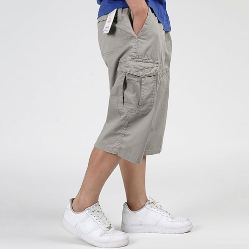 Herren Taktische Shorts Cargo Shorts Kurze Hosen Kurze Hose für Wanderer Kordelzug Elastische Taille Multi Pocket Glatt tragbar Wadenlänge Outdoor Täglich Campen und Wandern Modisch Klassisch Schwarz Image