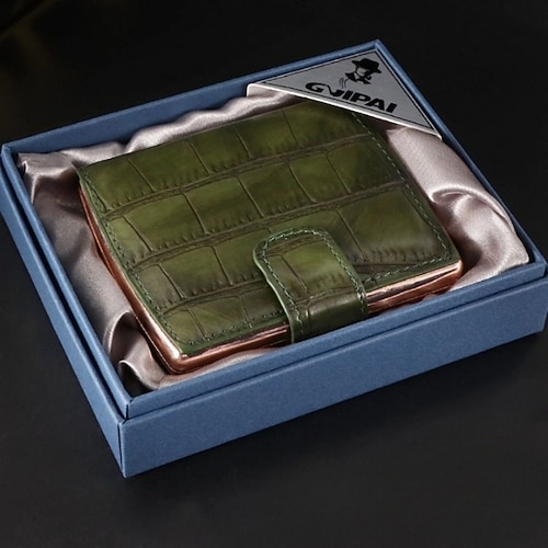 Zigarettenetui aus Leder für Herren, perfektes Geschenk, auf Lager, Oberfläche aus PU-Leder mit Metallclips, druckfester Halter, für 10 Zigaretten Image