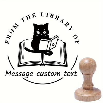 Customized Book Stamp - From The Library Of - Personalized Book Wooden Handle Seal, Custom Wooden Handle Stamps, Without Ink