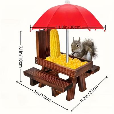 TEMU [] Rustic Wooden Squirrel Feeder Table With - Automatic, No-battery Needed, Squirrels & Hummingbirds, Outdoor Pet Feeding Station