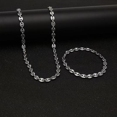 TEMU Stylish Stainless Steel Necklace & Bracelet Set For Men And Women - Golden , Fashion- Chain Design Image