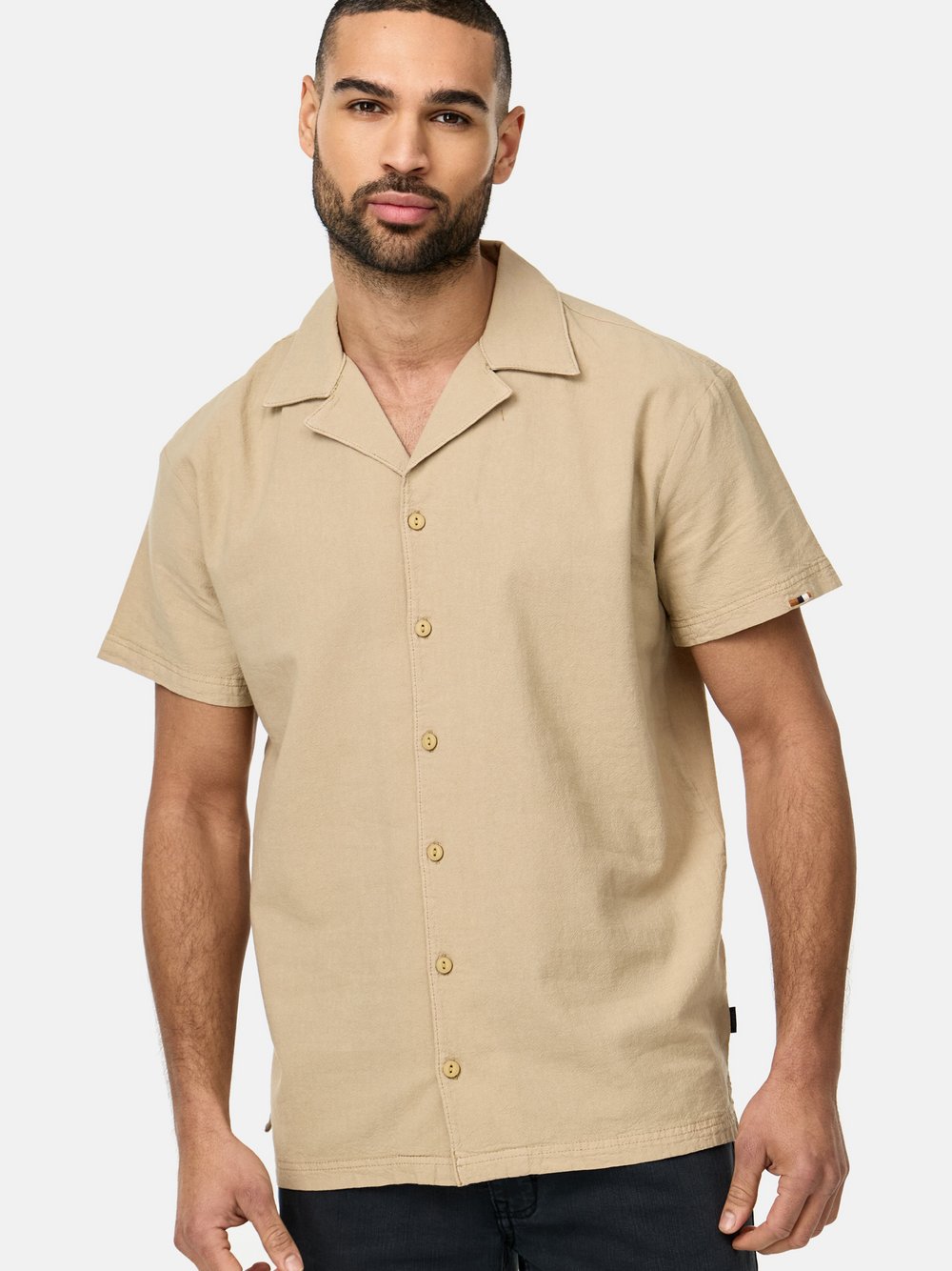 Indicode Hemd Kurzarm Herren Regular Fit Baumwolle beige, S