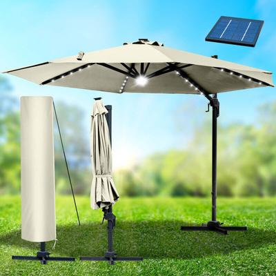 Brast - Alu Sonnenschirm Ampelschirm Ø300cm Beige + LEDs Windsicherung & Schützhülle UV-Schutz 50+