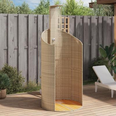 Gartendusche Beige 100x100x241,5 cm Poly Rattan Akazienholz Vidaxl 931012 Image
