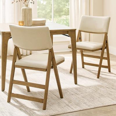 Frankie Folding Dining Table & Upholstered Folding Chairs, Set Of Five - Harvest/Marbled Bone - Grandin Road