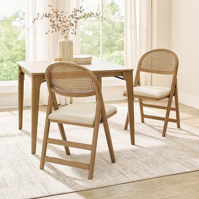 Frankie Folding Dining Table & Cane Folding Chairs, Set Of Five - Harvest/Marbled Bone - Grandin Road