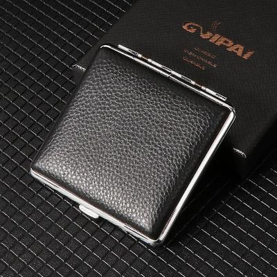 Premium Genuine Leather Cigarette Case, Metal Frame, Magnetic Closure, Elegant Design for Men, Holds 20 Cigarettes