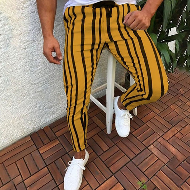 Men's Dress Pants Trousers Chinos Pocket Drawstring Elastic Waist Stripe Comfort Formal Party Work Fashion Classic Style White Yellow Micro-elastic