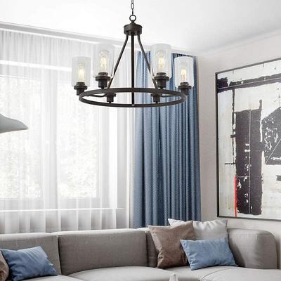 Farmhouse Chandelier 6 Light 25 Black Truck Wheel Pendant Light Round Kitchen Island Lamp for Dining Room Kitchen Bedroom Living Room Foyer Hallway 110-240V