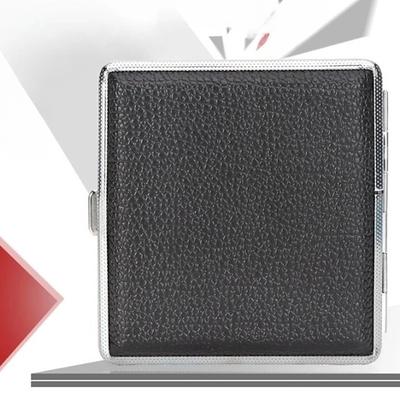 Leather Cigarette Case with Elastic Strap, Metal Frame, Holds 20 Cigarettes, Protective Holder for Hand-Rolled Cigarettes