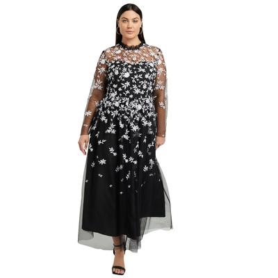 Plus Size Women's Mesh-Overlay Maxi Dress by June+Vie in Botanical Bliss (Size 10/12)