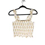 J. Crew Tops | J. Crew Smocked Square Neck Crop Tube Top In Gathered Floral Block Print | Color: Gold/White | Size: Xs