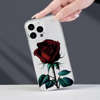TEMU Rose Transparent Tpu Shockproof Ultra-thin Mobile Phone Case Suitable For Iphone11 12 13 14 15 Pro Max Xs Xr X 7 8 Plus Creative Label Design Image