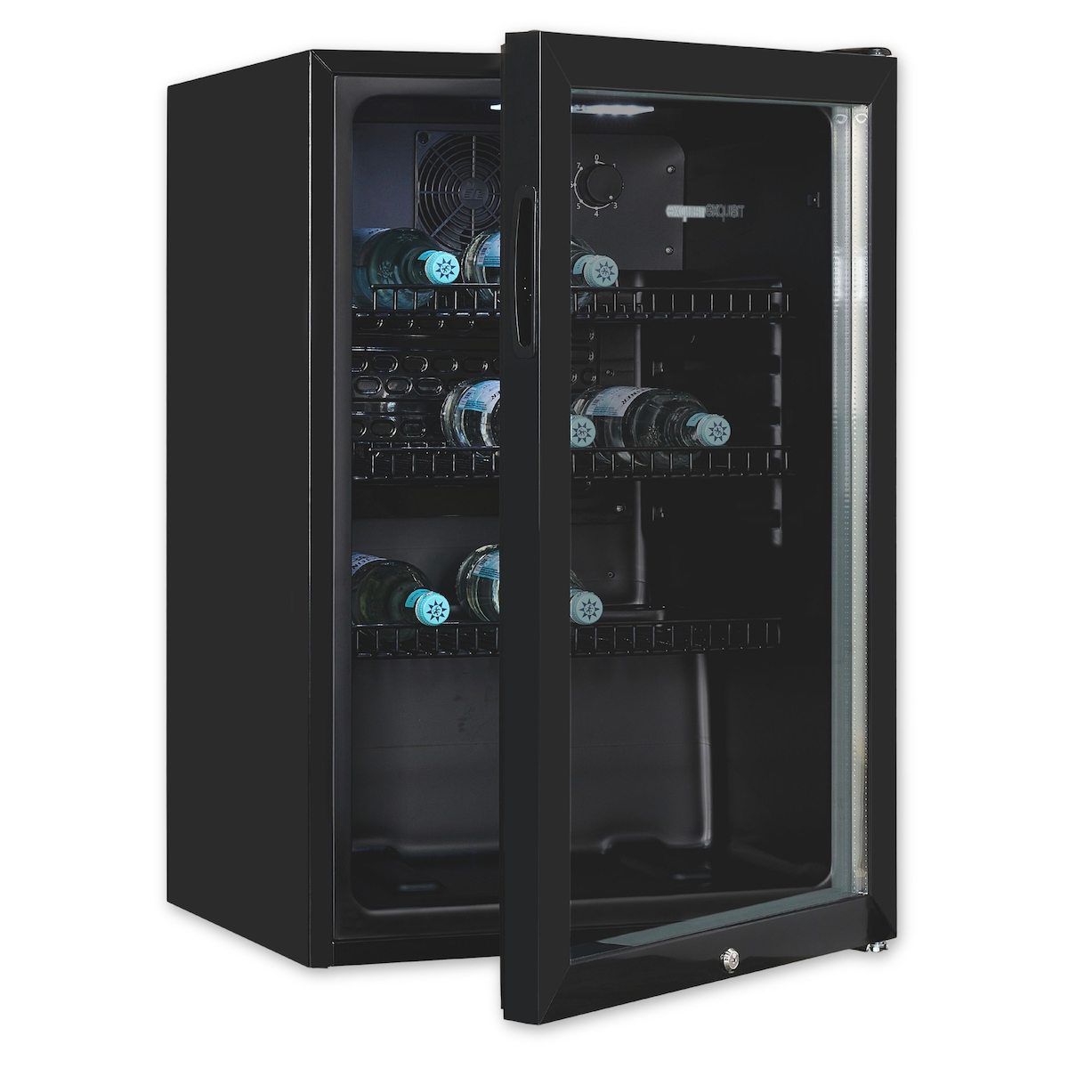 Exquisit Glastürkühlschrank GKS120-GT-160C schwarz | Nutzinhalt: 118 L | Türschloss | 3 Gitterablagen | Umluftventilator | Standgerät Image