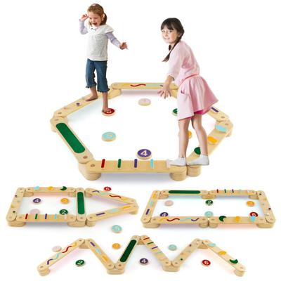 Costway Montessori Balance Beam Set Wooden Balance Boards with Stepping Stones