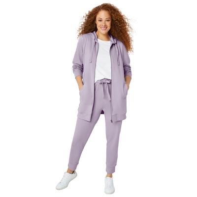 Plus Size Women's French Terry Long Zip Front Hoodie by ellos in Lilac Smoke (Size 6X)