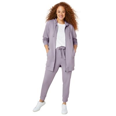 Plus Size Women's French Terry Long Zip Front Hoodie by ellos in Lilac Smoke (Size S)