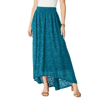 Plus Size Women's Paisley Lace High-Low Tiered Skirt by Roaman's in Deep Teal (Size 42/44)