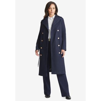 Plus Size Women's Refined Denim Trench Coat by Jessica London in Indigo (Size 18 W)