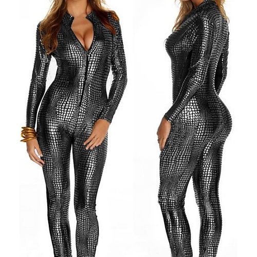 Zentai-Anzüge Cosplay Kostüm Catsuit Cater Motorradmädchen Karnevalskostüm Ganzkörperanzug Damen Einheitliche Farbe Cosplay Sexy Kostüm Tiermotiv Schlangenhaut Kostüm für Halloween Karneval Maskerade