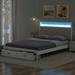 Wood Full/Queen Size Bed Frame with 2 Storage Drawers and Upholstered Headboard, Modern Platform Bed with LED Headboard