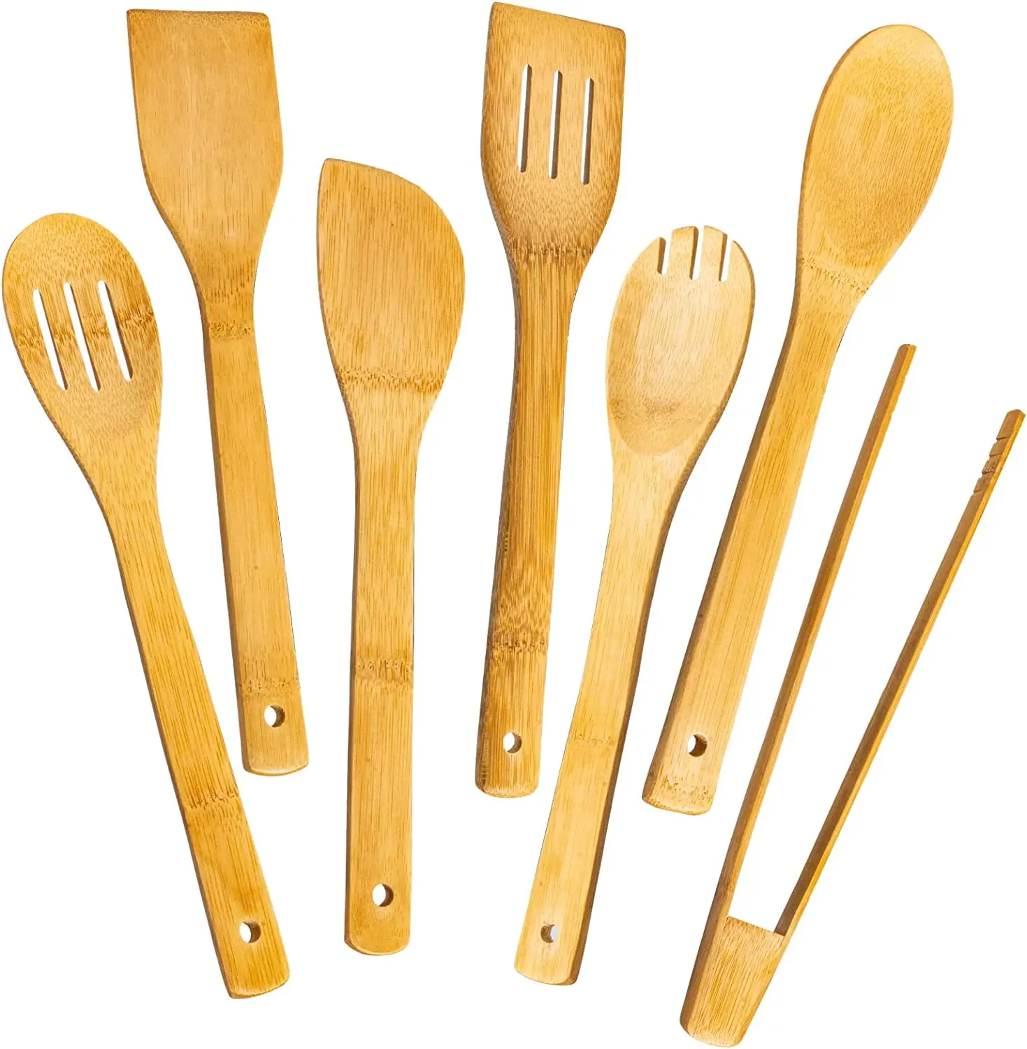 Cuillères en bois pour la cuisine 6 pièces, ensemble d'ustensiles de cuisine antiadhésifs en bambou, cuillère spatule en bois de bambou durable et saine