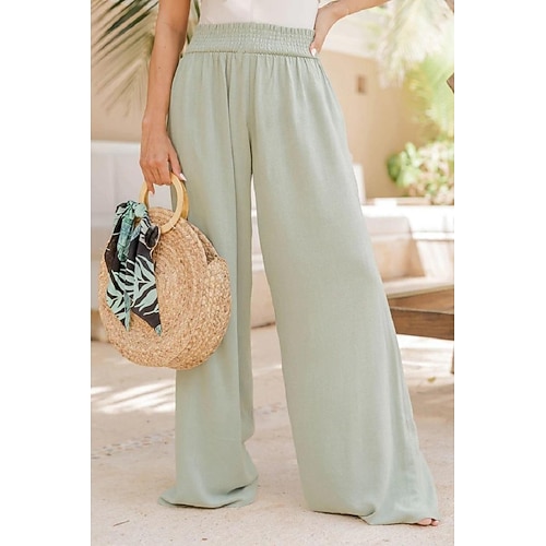 Femmes Normal Faux coton lin Culottes Jambe Large Jambe large Mode Longueur complète Taille Moyenne Couleur Unie Taille Élastique in in france they say Pontalon wide leg Bouffant Confort