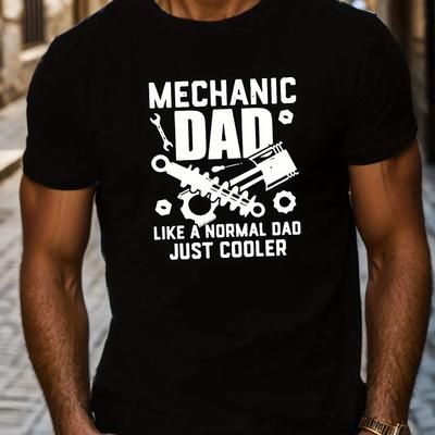 TEMU Mechanic Dad Print T Shirt, Tees For Men, Casual Short Sleeve T-shirt For Summer Image