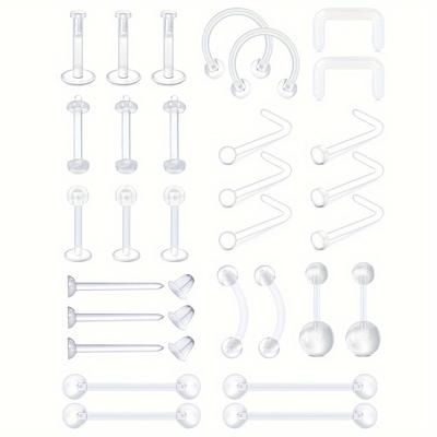 30 Pcs Clear Nose Rings Clear Nose Studs For Work ...