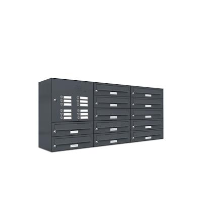 AL Briefkastensysteme 12 Fächer Premium Wand Briefkasten Anlage RAL 7016 Anthrazit Grau, Post A4, robust, wetterfest, Artikelnummer: 132P12EA3KSP7016 Image